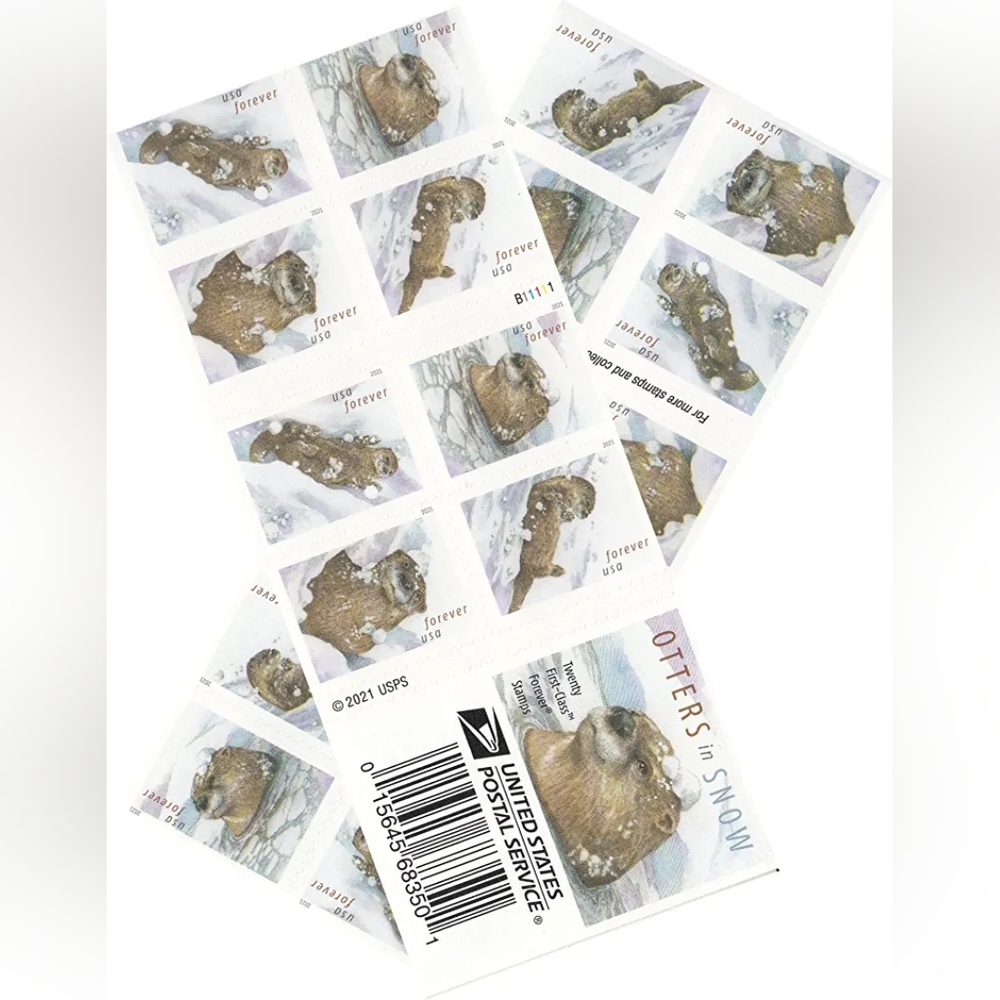 100 Otters in the Snow Forever Postage Stamps US‎ Postal USPS Christmas Animals